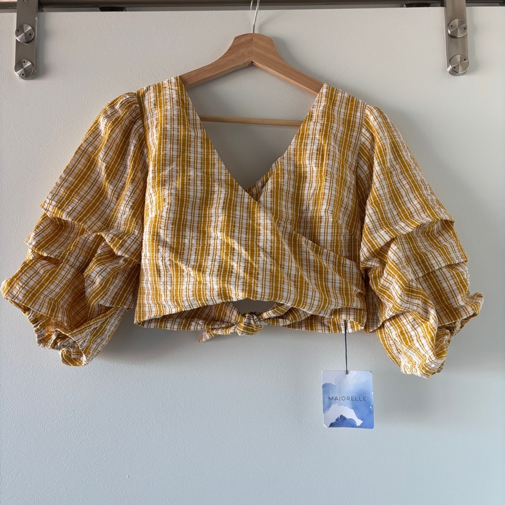 NWT Revolve Majorelle Yellow Striped Puff Sleeve Top